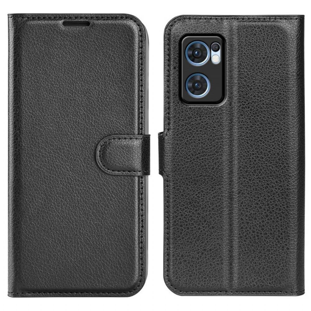 Folio-hoesje voor Oppo Find X5 Lite Klassiek Litchi Kunstleer