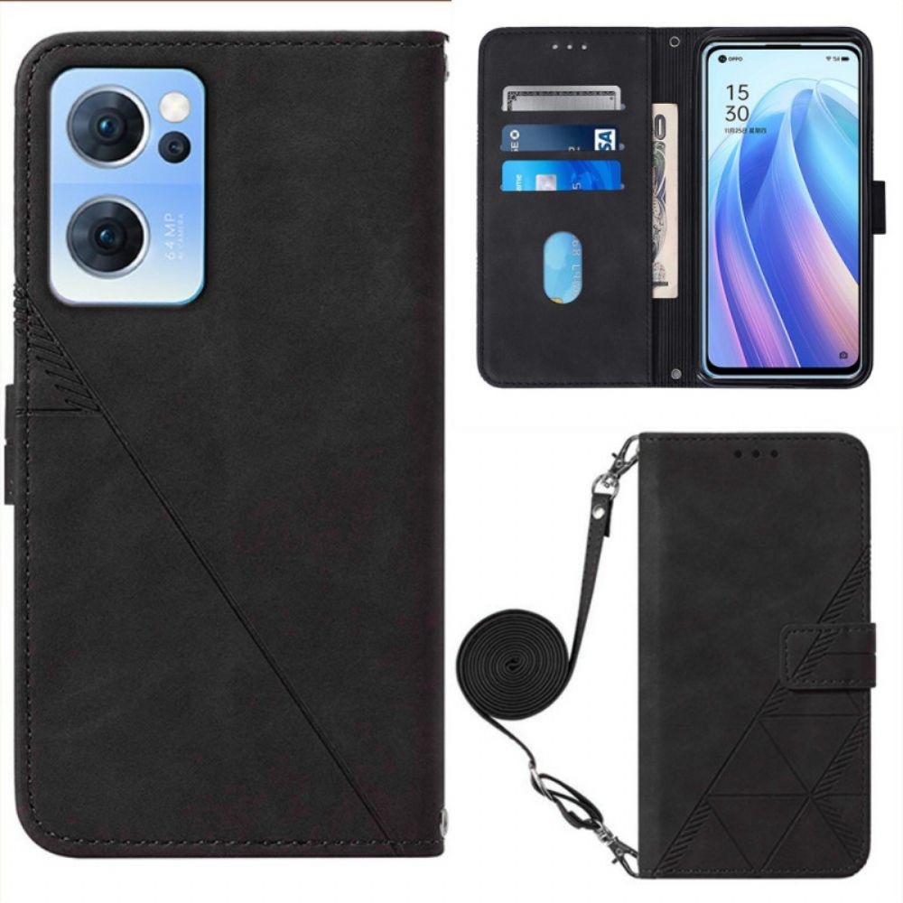 Leren Hoesje voor Oppo Find X5 Lite Driehoeken Met Schouderriem
