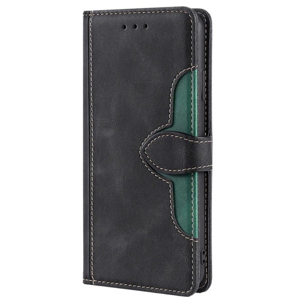 Leren Hoesje voor Oppo Find X5 Lite Stijlvol Tweekleurig Kunstleer