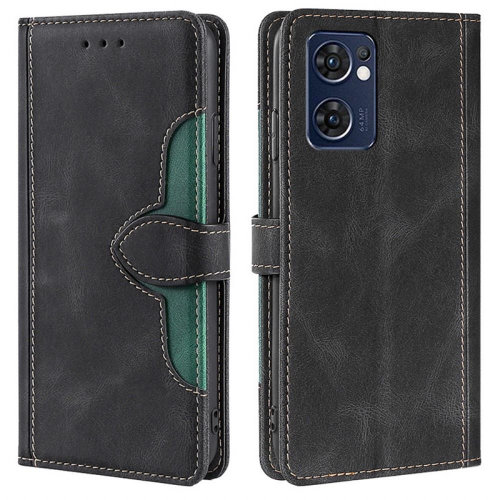 Leren Hoesje voor Oppo Find X5 Lite Stijlvol Tweekleurig Kunstleer