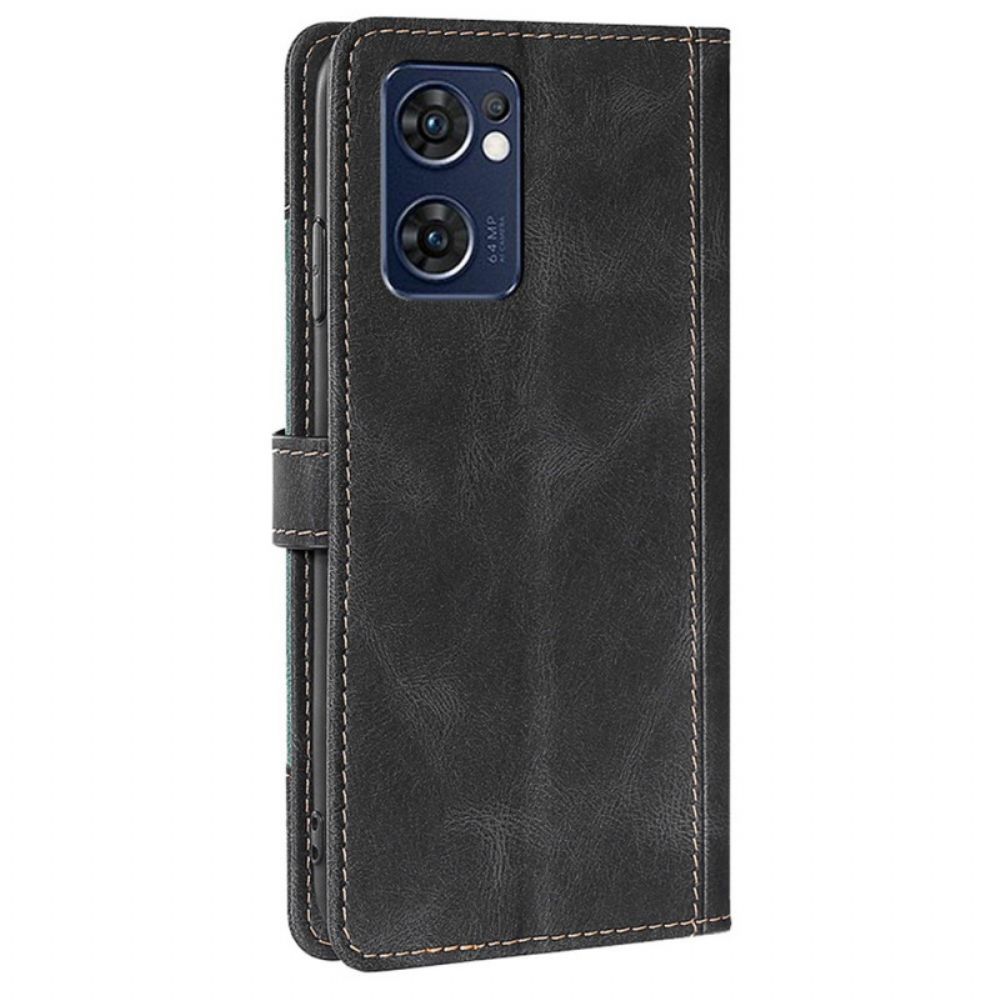 Leren Hoesje voor Oppo Find X5 Lite Stijlvol Tweekleurig Kunstleer