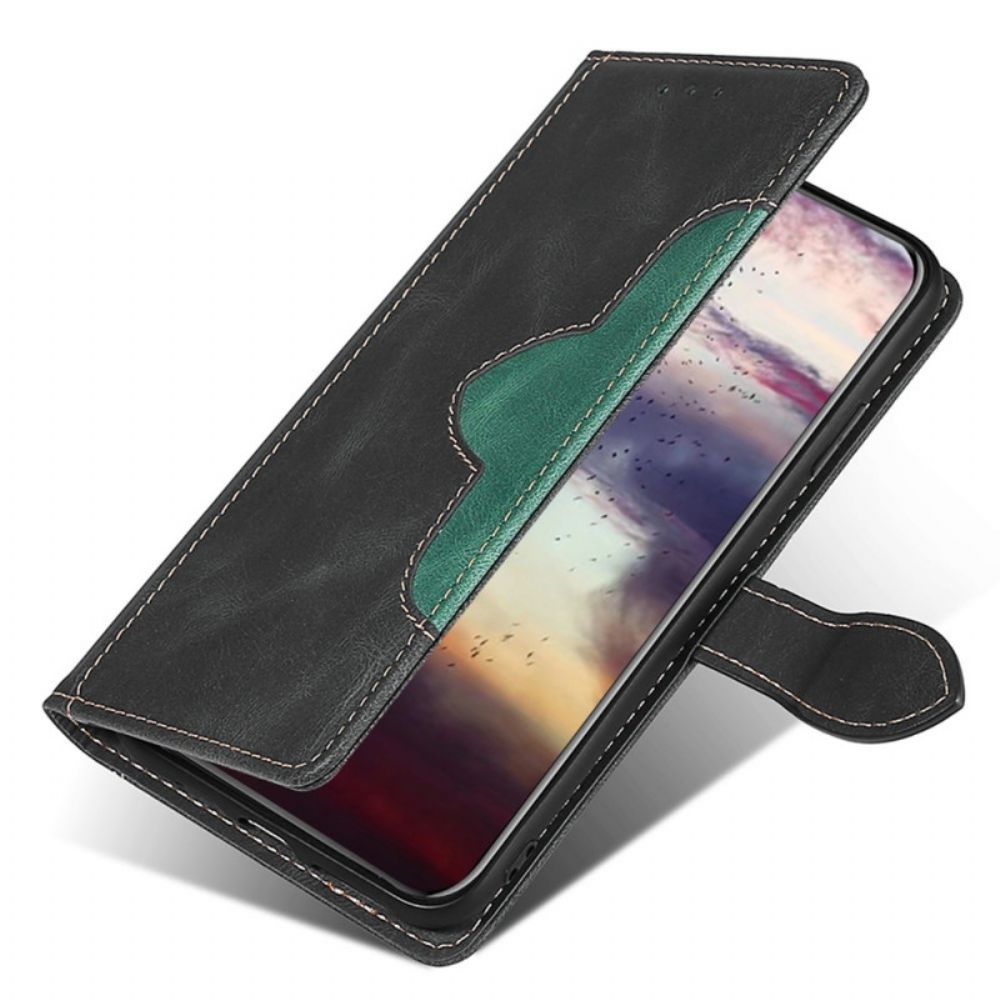 Leren Hoesje voor Oppo Find X5 Lite Stijlvol Tweekleurig Kunstleer