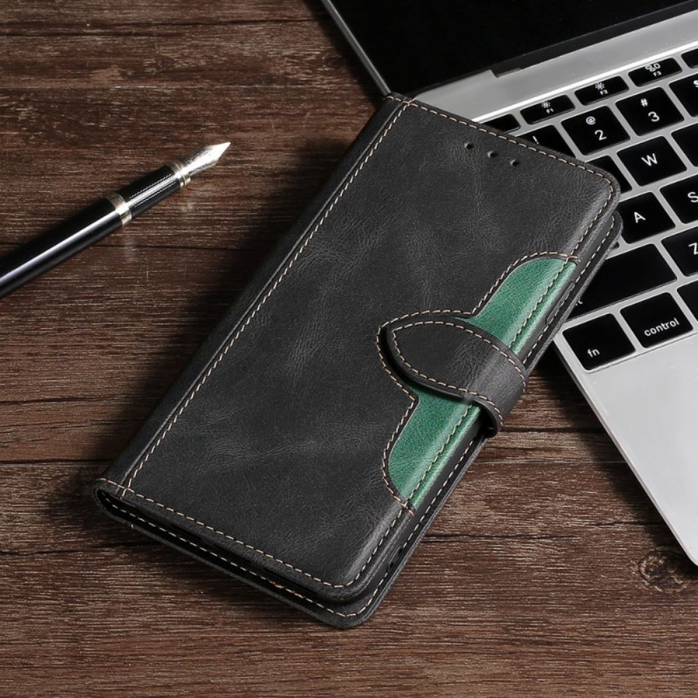 Leren Hoesje voor Oppo Find X5 Lite Stijlvol Tweekleurig Kunstleer