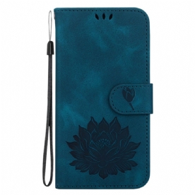 Leren Hoesje Voor Oppo Reno 12 Pro 5g Lotusbloem Met Riempje