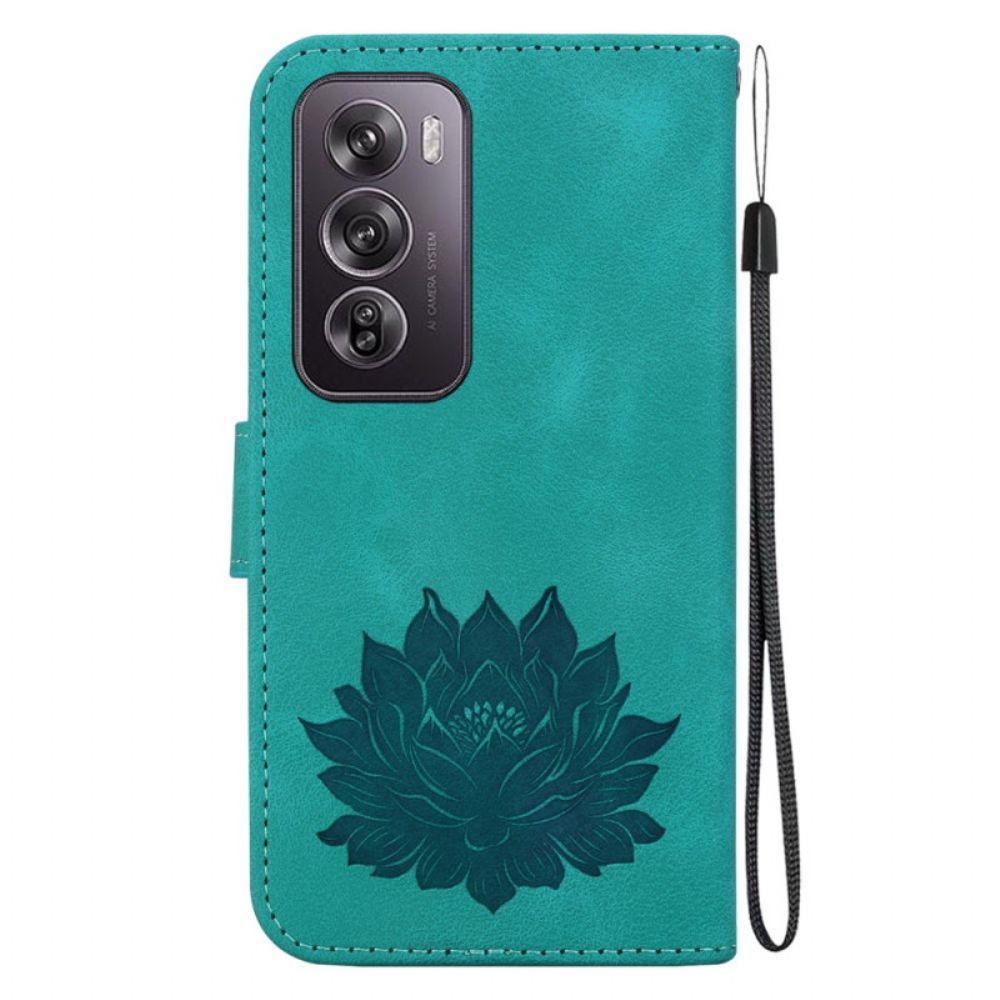 Leren Hoesje Voor Oppo Reno 12 Pro 5g Lotusbloem Met Riempje