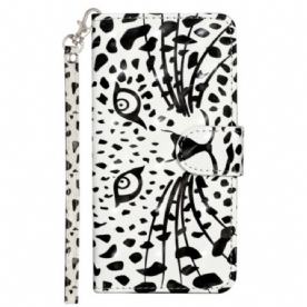 Flip Case Leren Samsung Galaxy S25 Fe Luipaardkop Met Koord