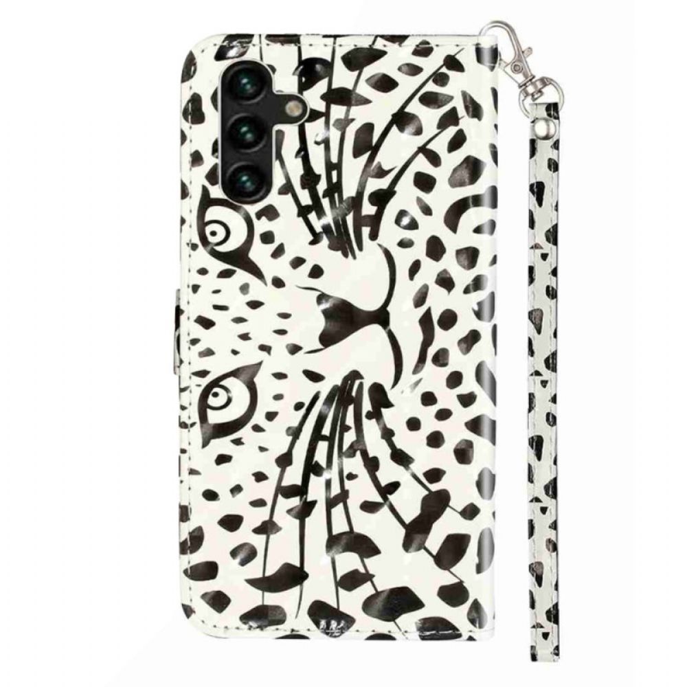 Flip Case Leren Samsung Galaxy S25 Fe Luipaardkop Met Koord