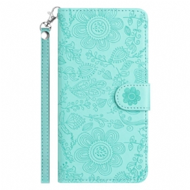 Folio-hoesje Samsung Galaxy S25 Fe Telefoonhoesje Bloemenprint Met Bandje