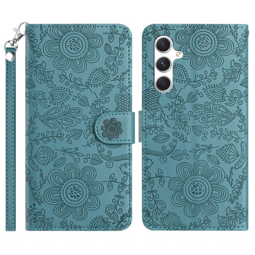 Folio-hoesje Samsung Galaxy S25 Fe Telefoonhoesje Bloemenprint Met Bandje