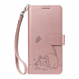 Folio-hoesje Samsung Galaxy S25 Fe Telefoonhoesje Kattenprint Met Bandje