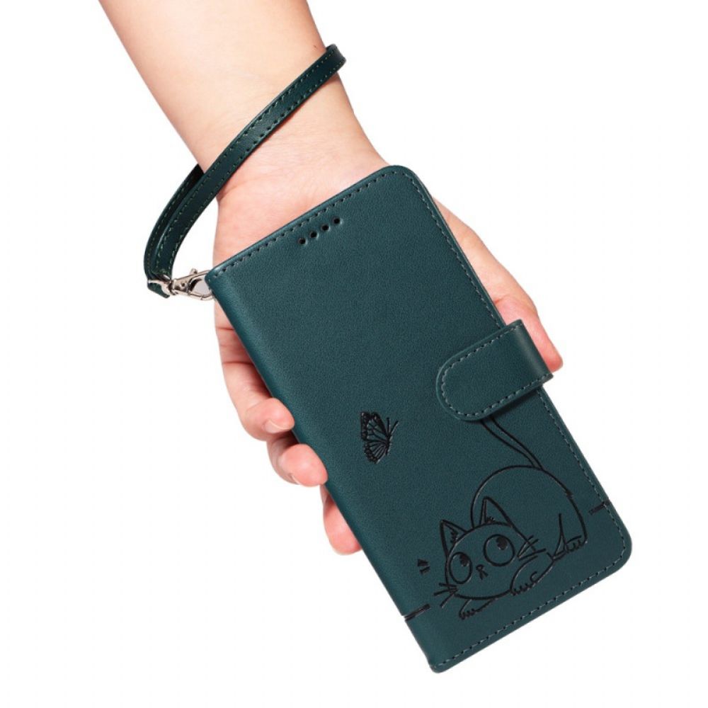 Folio-hoesje Samsung Galaxy S25 Fe Telefoonhoesje Kattenprint Met Bandje