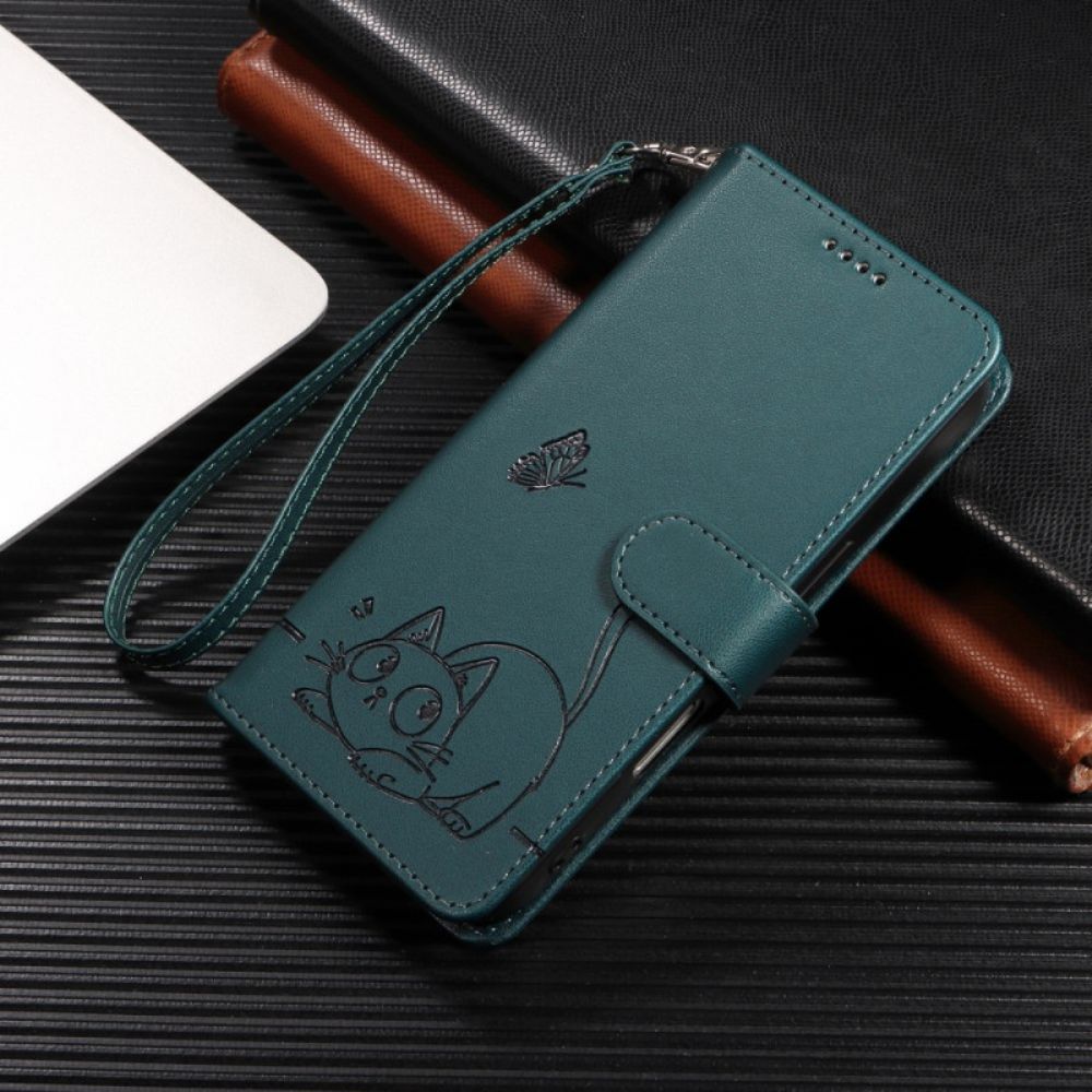 Folio-hoesje Samsung Galaxy S25 Fe Telefoonhoesje Kattenprint Met Bandje