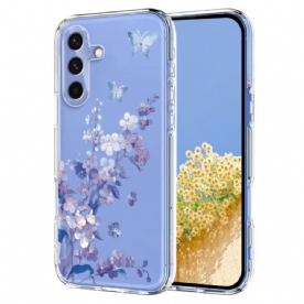 Hoesje Samsung Galaxy S25 Fe Transparant Bloemen- En Vlinderdesign Bescherming Hoesje