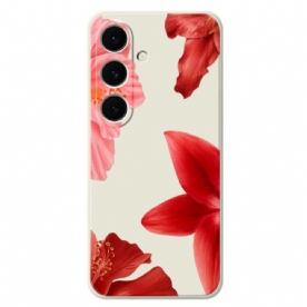 Hoesje Voor Samsung Galaxy S25 Fe Siliconen Met Rode Bloemenprint