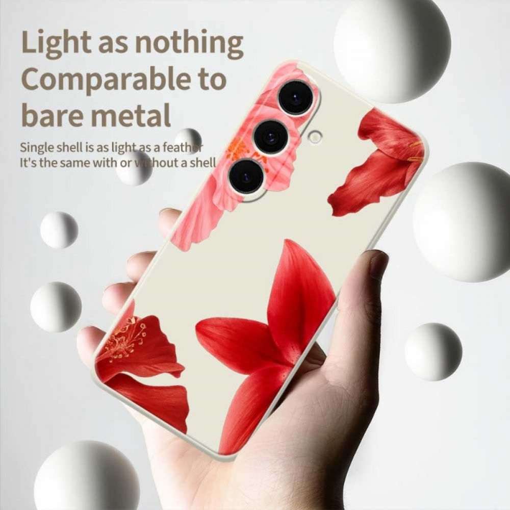 Hoesje Voor Samsung Galaxy S25 Fe Siliconen Met Rode Bloemenprint