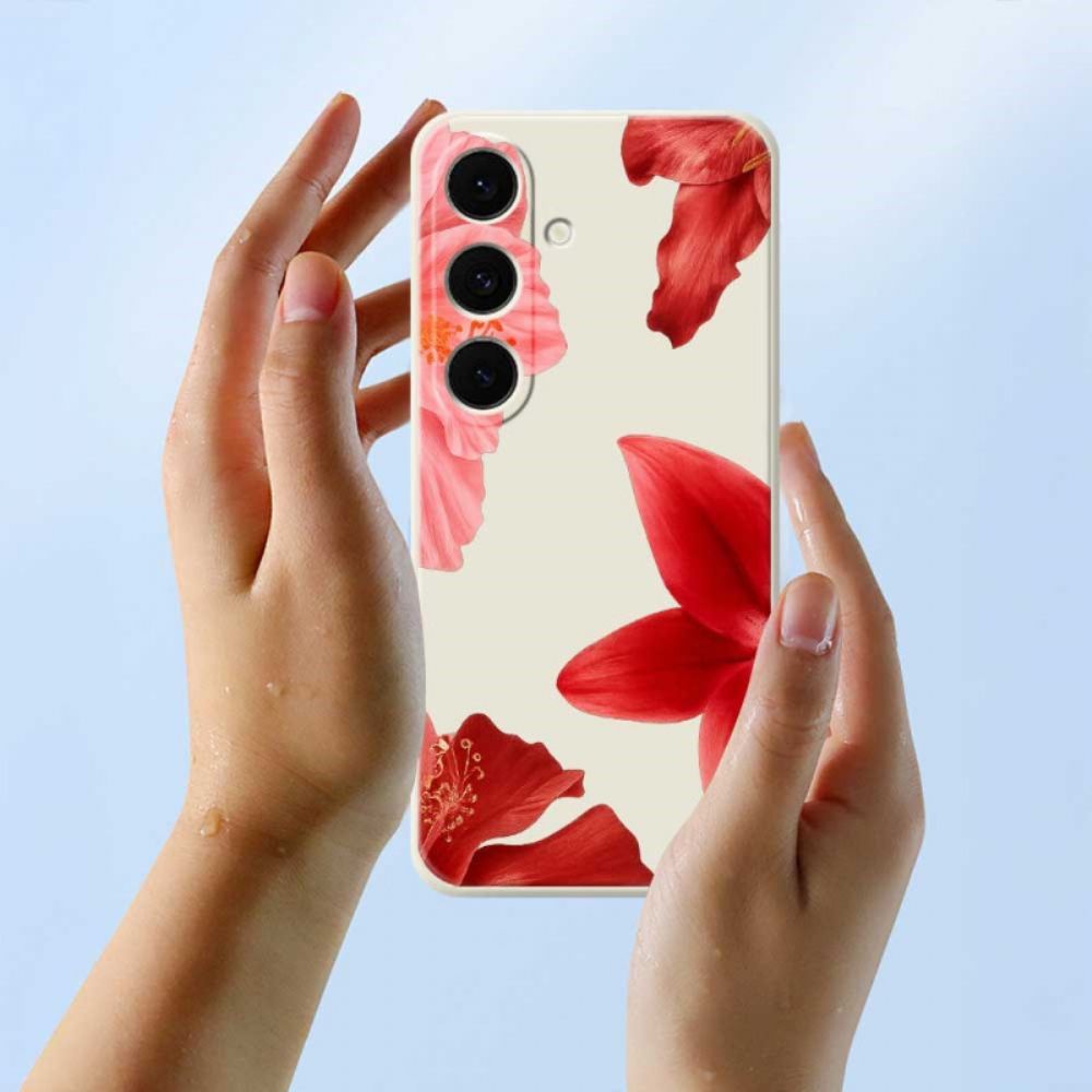 Hoesje Voor Samsung Galaxy S25 Fe Siliconen Met Rode Bloemenprint