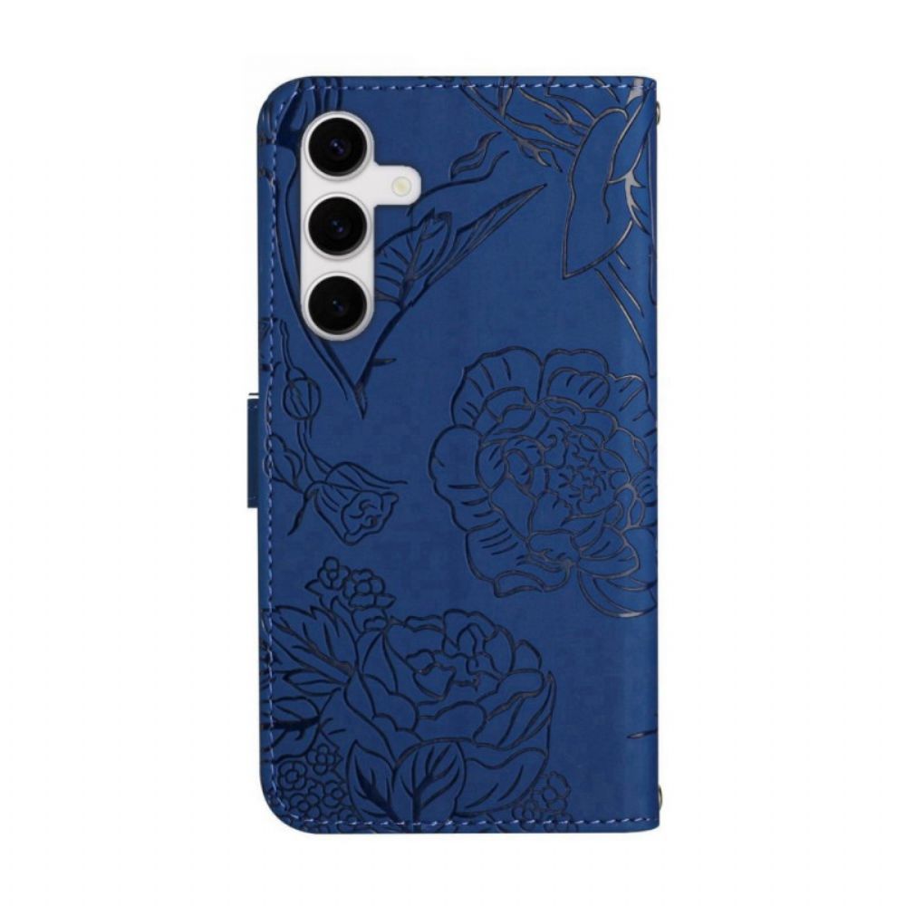 Leren Hoesje Samsung Galaxy S25 Fe Bandje Met Vlinderprint