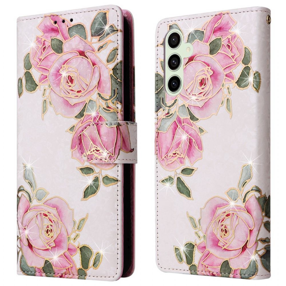 Leren Hoesje Samsung Galaxy S25 Fe Bloemenprint Bescherming Hoesje