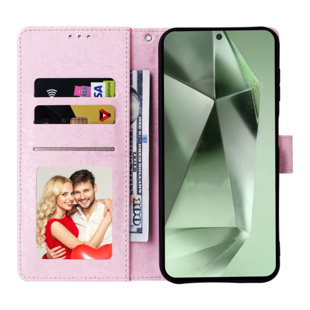Leren Hoesje Samsung Galaxy S25 Fe Bloemenprint Bescherming Hoesje