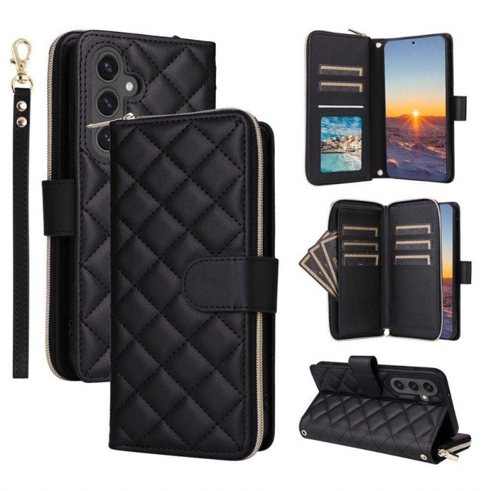 Leren Hoesje Samsung Galaxy S25 Fe Gewatteerd Met Bandje En Schouderband Bescherming Hoesje