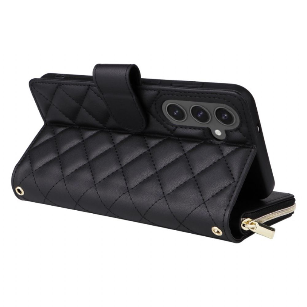 Leren Hoesje Samsung Galaxy S25 Fe Gewatteerd Met Bandje En Schouderband Bescherming Hoesje