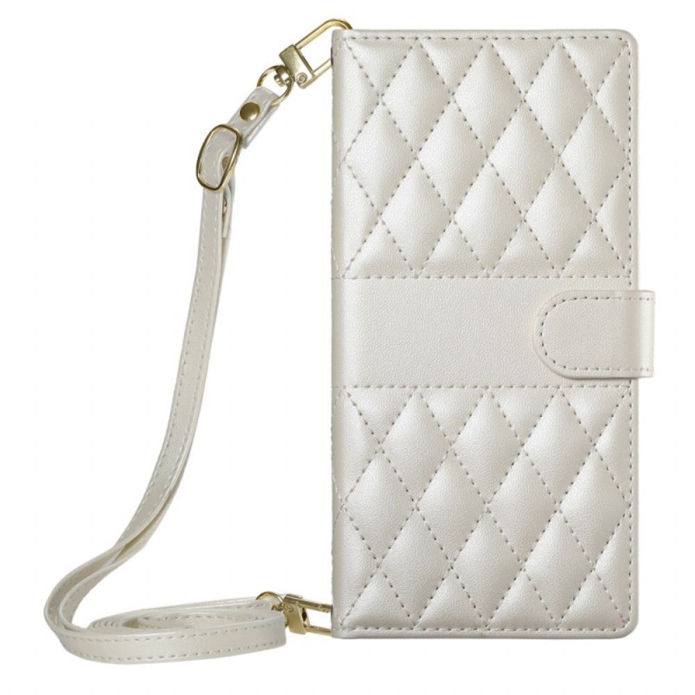 Leren Hoesje Samsung Galaxy S25 Fe Gewatteerde Portemonnee Met Riempjes Bescherming Hoesje