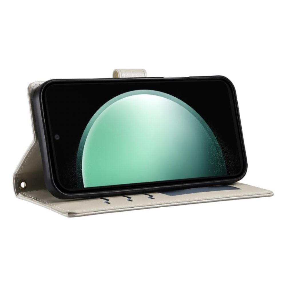 Leren Hoesje Samsung Galaxy S25 Fe Gewatteerde Portemonnee Met Riempjes Bescherming Hoesje