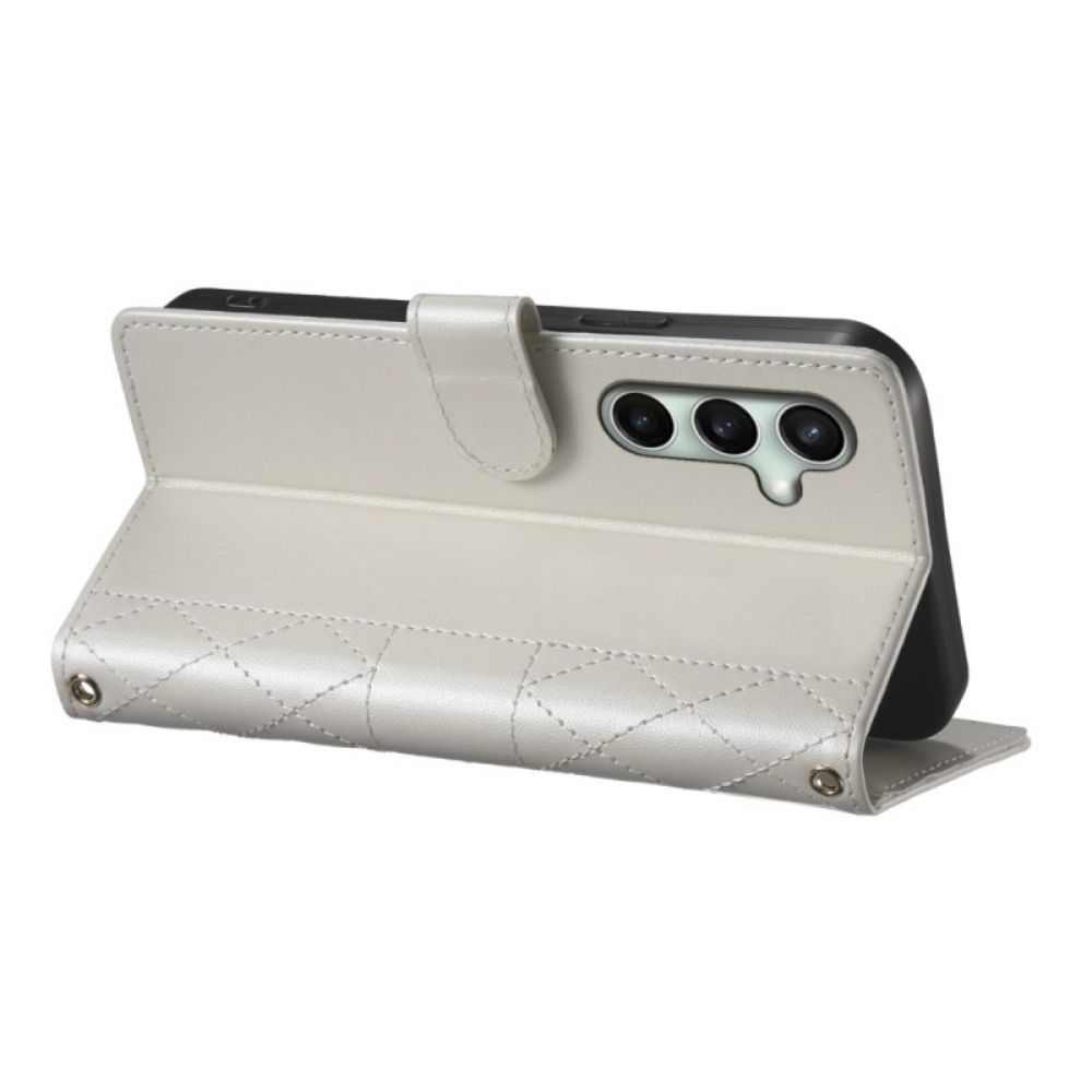 Leren Hoesje Samsung Galaxy S25 Fe Gewatteerde Portemonnee Met Riempjes Bescherming Hoesje