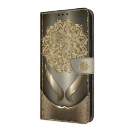 Leren Hoesje Samsung Galaxy S25 Fe Gouden Bloemen Bescherming Hoesje