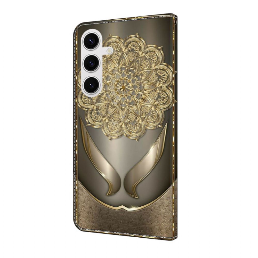 Leren Hoesje Samsung Galaxy S25 Fe Gouden Bloemen Bescherming Hoesje