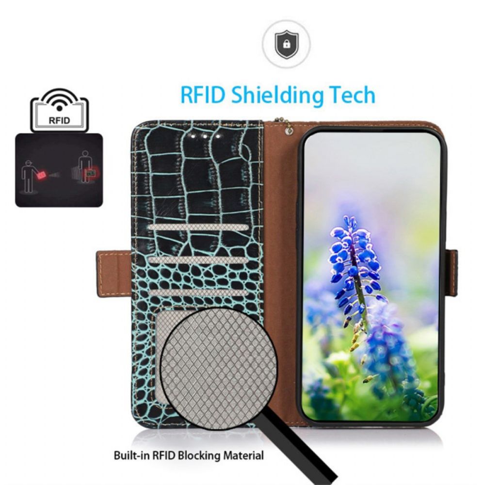 Leren Hoesje Samsung Galaxy S25 Fe Krokodillenprint Bescherming Hoesje