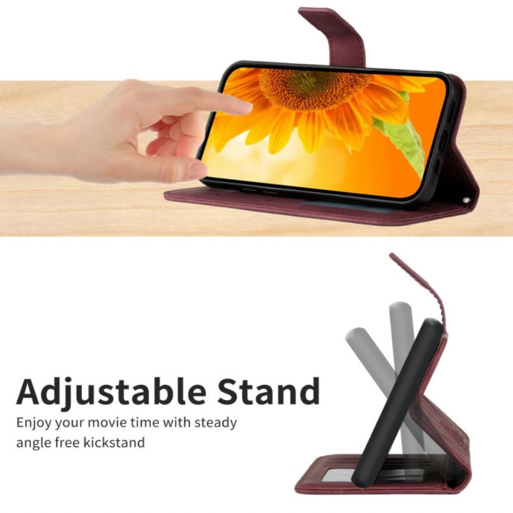 Leren Hoesje Samsung Galaxy S25 Fe Schouderband Met Zonnebloemprint Bescherming Hoesje