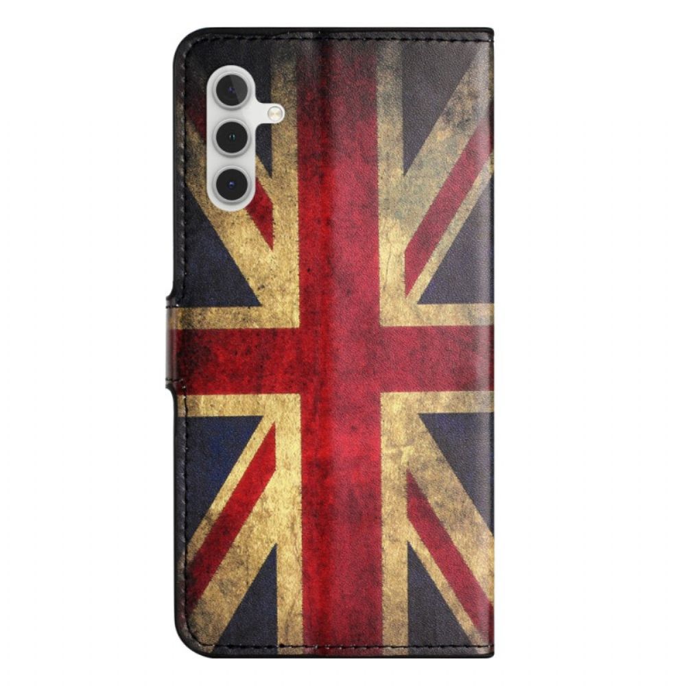 Leren Hoesje Samsung Galaxy S25 Fe Vintage Britse Vlag Bescherming Hoesje
