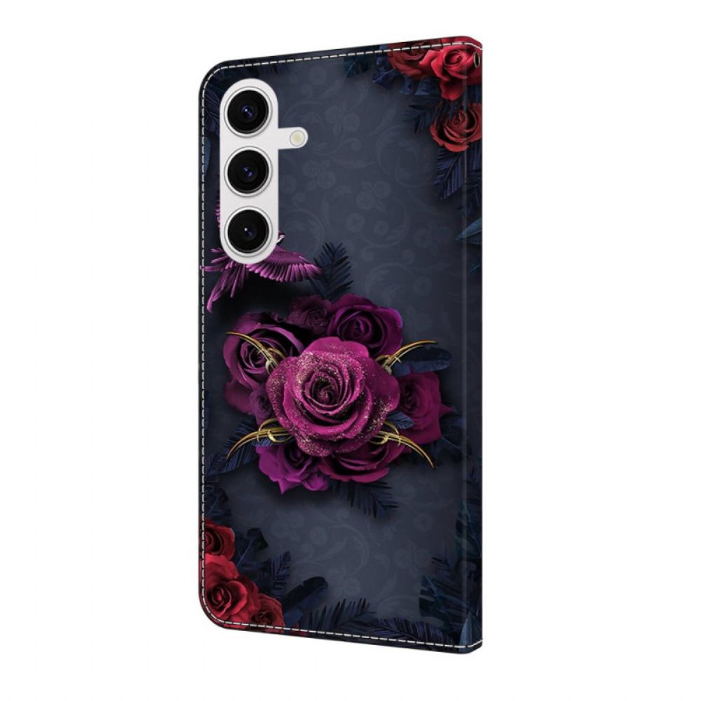 Leren Hoesje Voor Samsung Galaxy S25 Fe Donkere Rozen