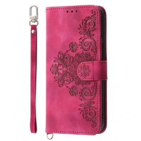 Leren Hoesje Voor Samsung Galaxy S25 Fe Kantprint Met Bandje En Schouderband