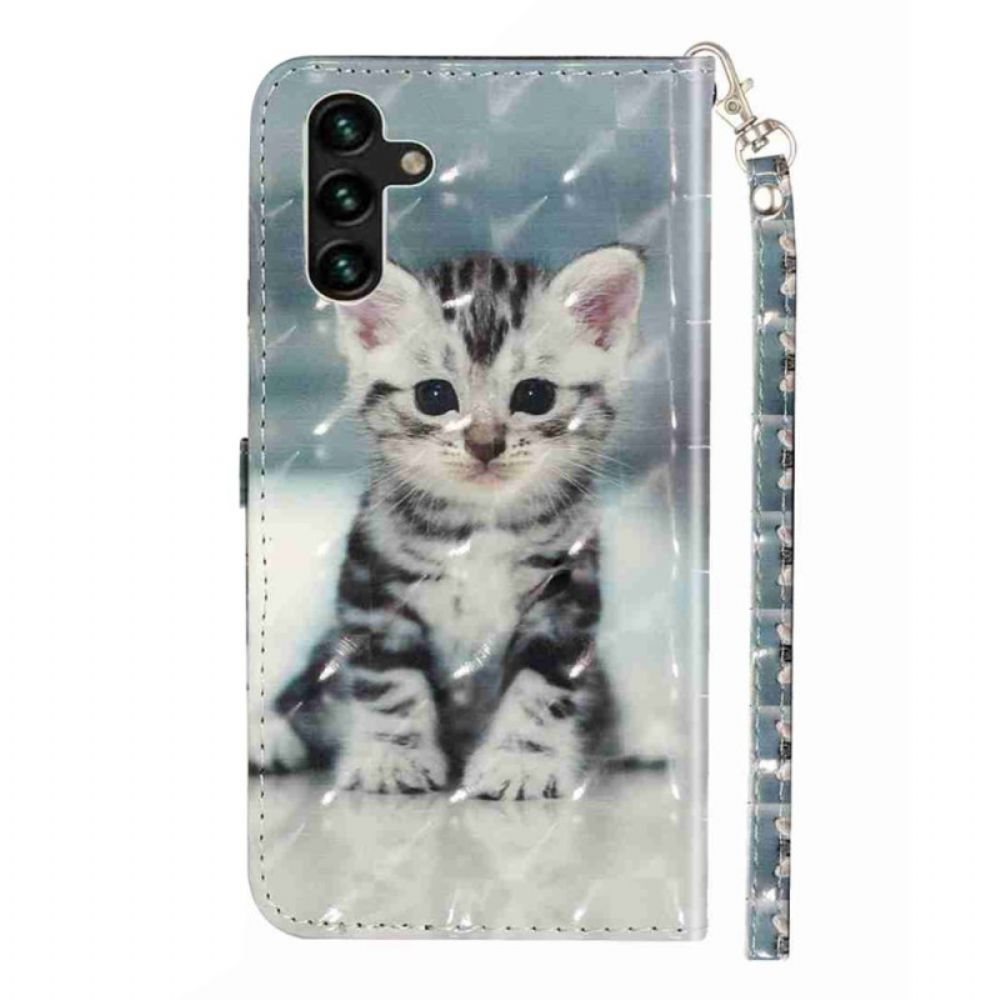 Leren Hoesje Voor Samsung Galaxy S25 Fe Katje Met Koord