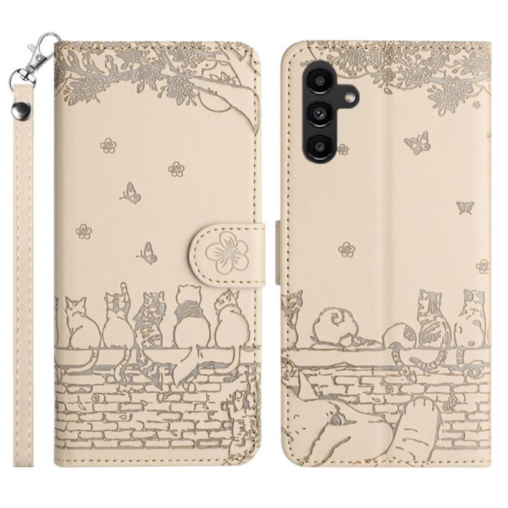 Leren Hoesje Voor Samsung Galaxy S25 Fe Kattenprint Met Bandje