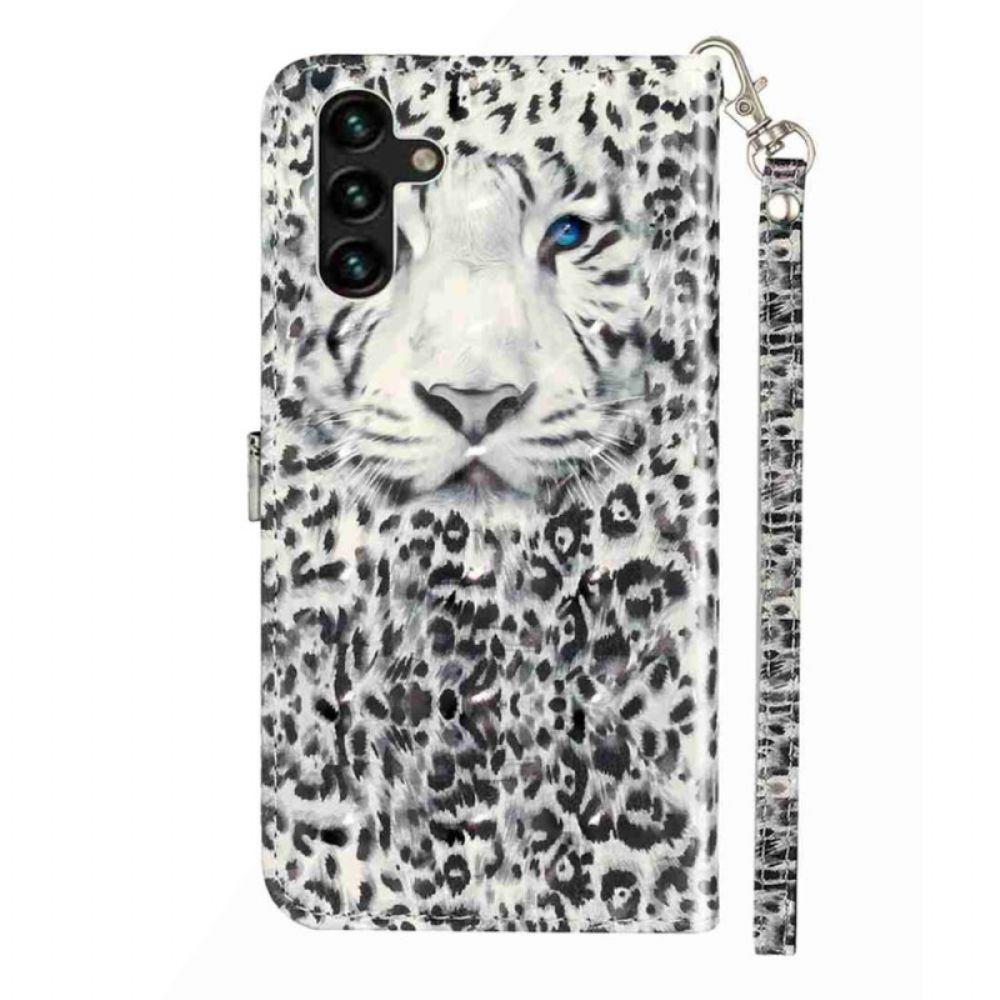 Leren Hoesje Voor Samsung Galaxy S25 Fe Luipaard Met Koord