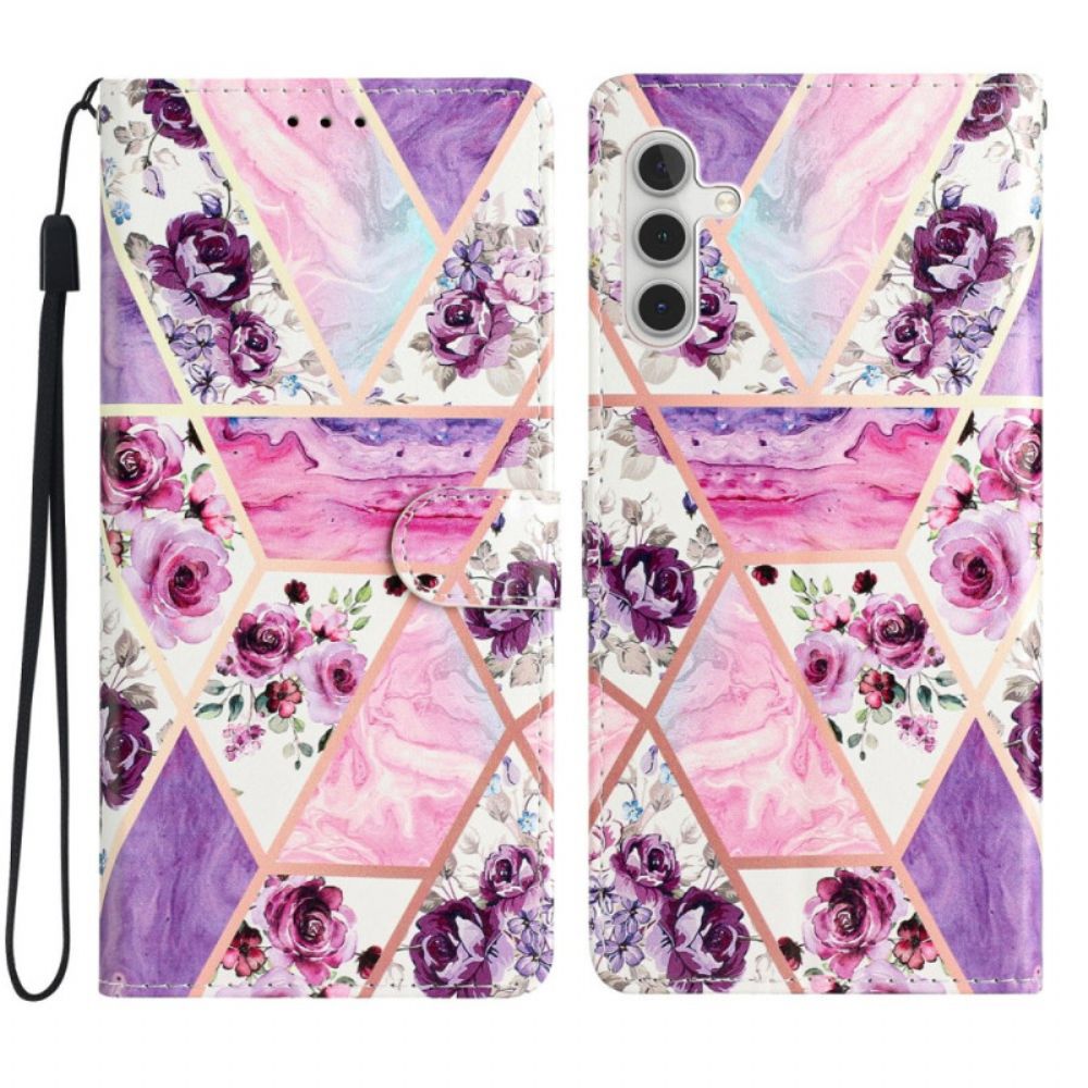 Leren Hoesje Voor Samsung Galaxy S25 Fe Marmer Met Bloemen