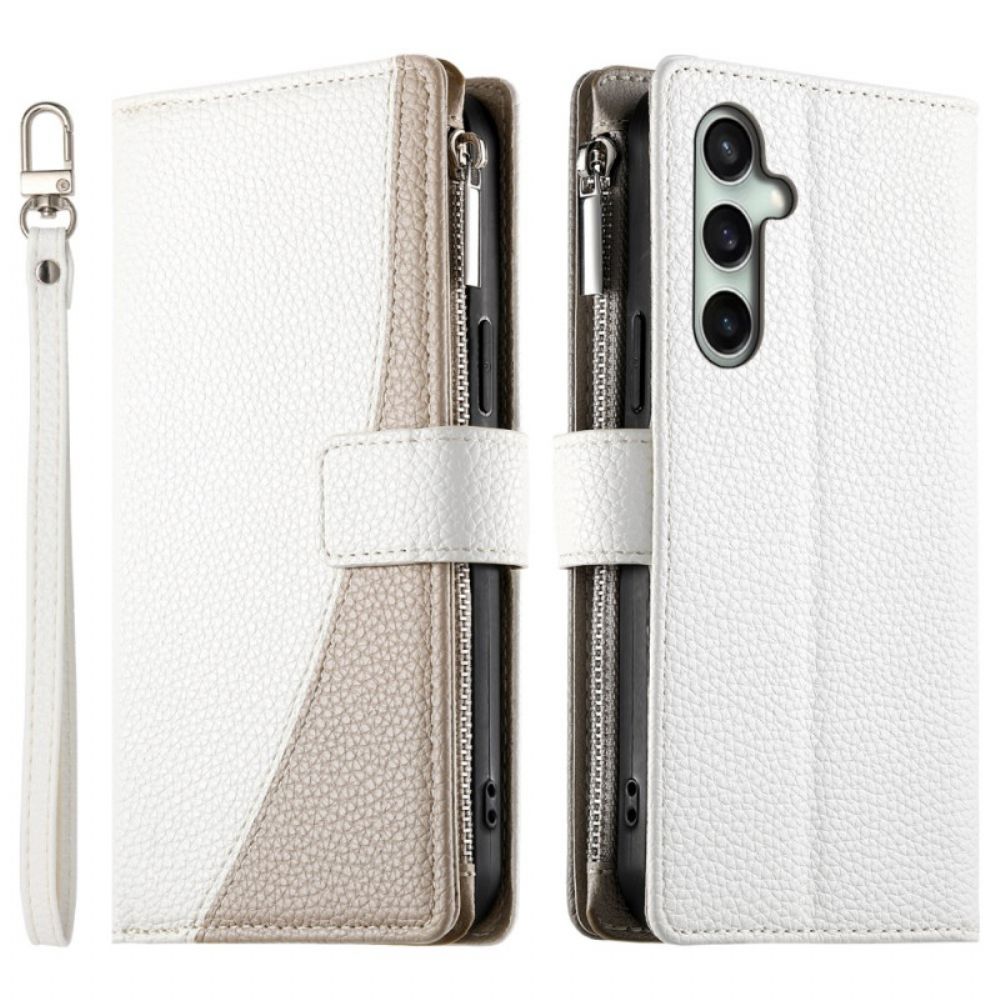 Leren Hoesje Voor Samsung Galaxy S25 Fe Leren Portemonnee Met Ritssluiting En Riempjes