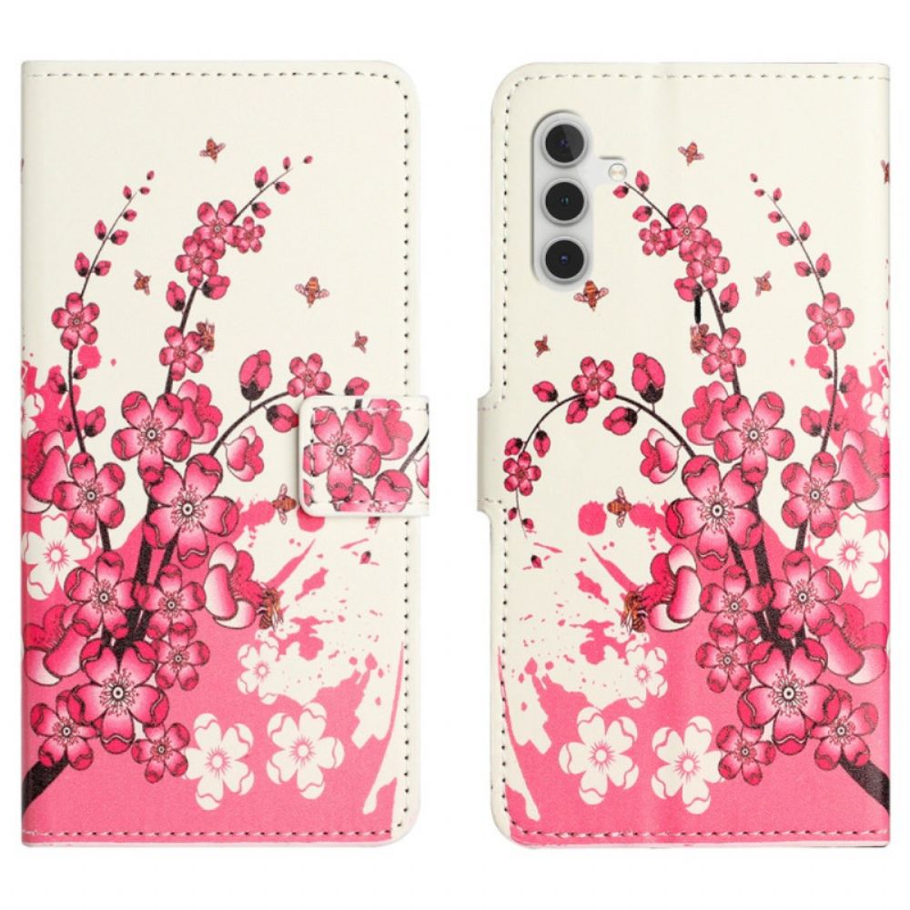 Leren Hoesje Voor Samsung Galaxy S25 Fe Pruimenbloesems