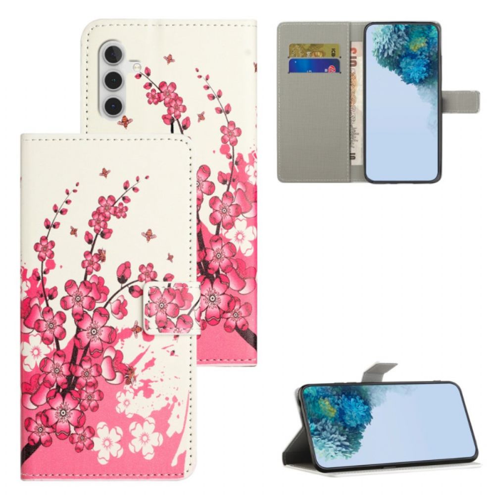 Leren Hoesje Voor Samsung Galaxy S25 Fe Pruimenbloesems