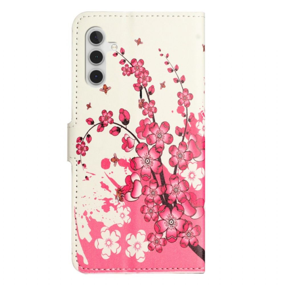 Leren Hoesje Voor Samsung Galaxy S25 Fe Pruimenbloesems
