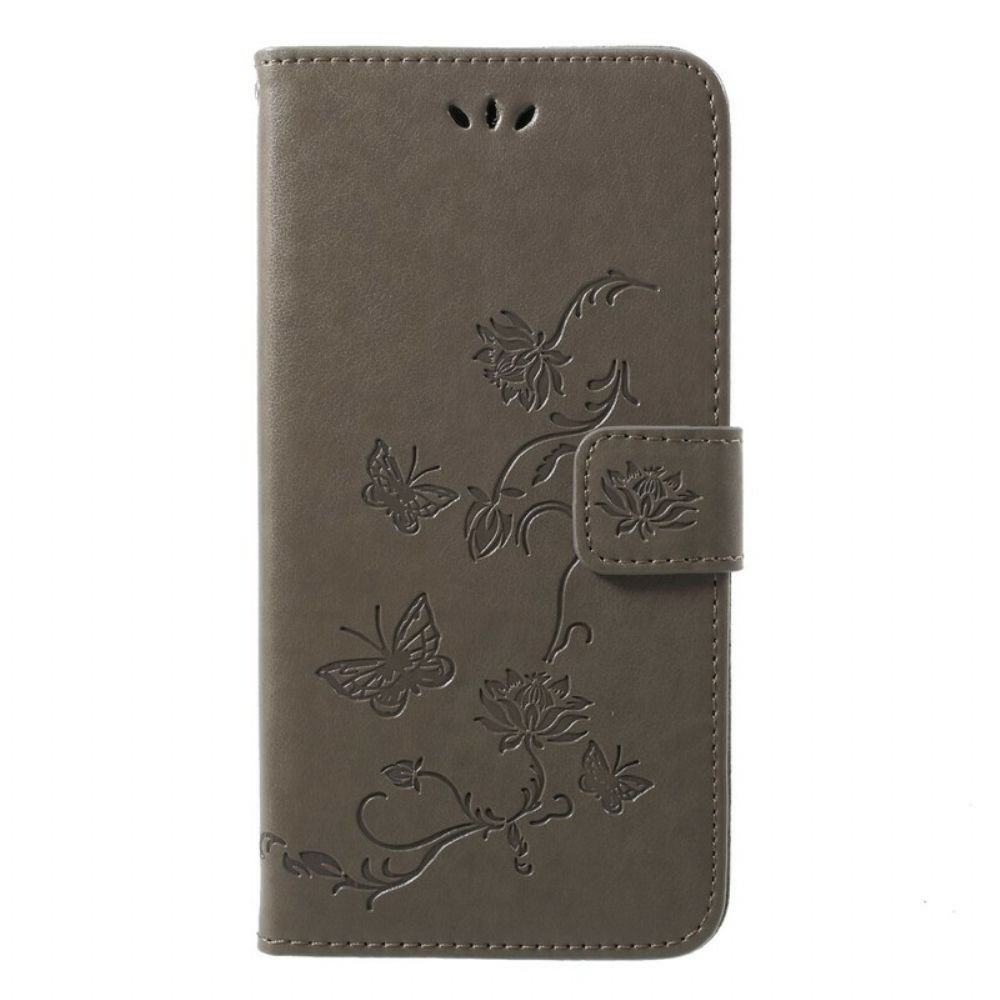 Leren Hoesje voor Huawei P20 Pro Met Ketting Thong Vlinders En Bloemen
