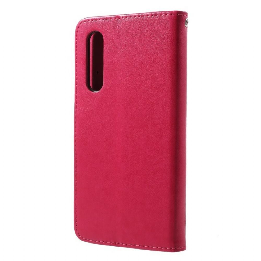 Leren Hoesje voor Huawei P20 Pro Met Ketting Thong Vlinders En Bloemen