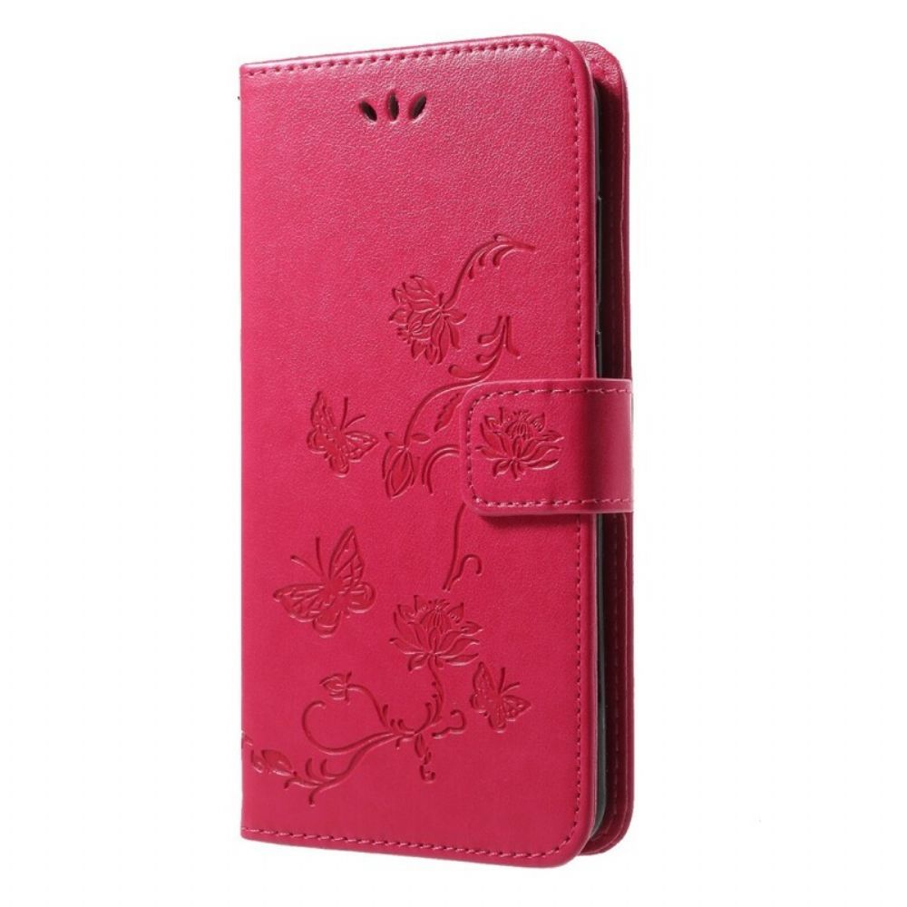 Leren Hoesje voor Huawei P20 Pro Met Ketting Thong Vlinders En Bloemen