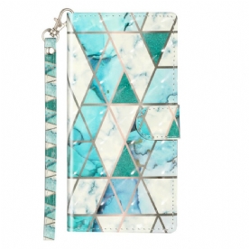 Flip Case voor Samsung Galaxy Note 10 Met Ketting Marmeren Lichtstripspots