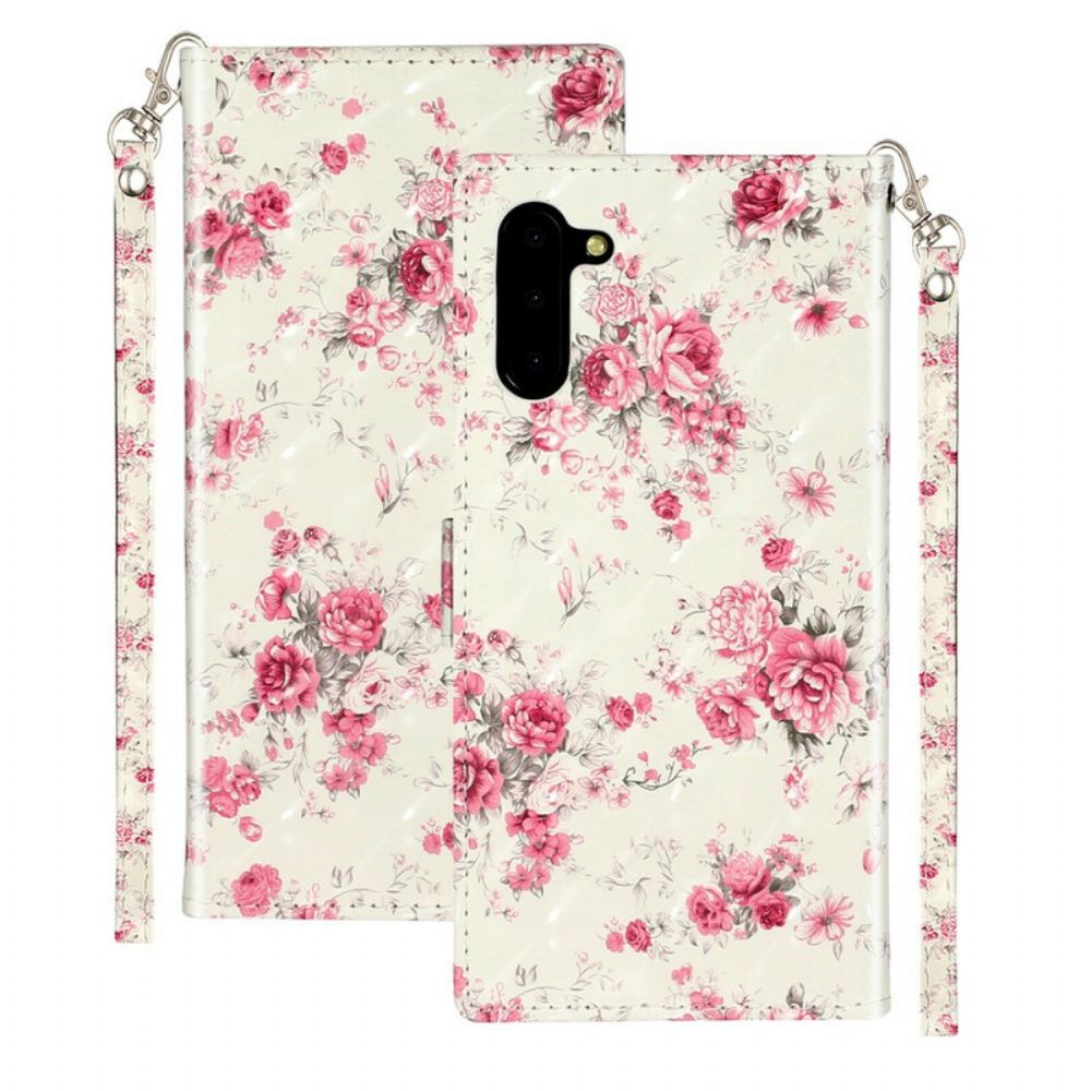 Folio-hoesje voor Samsung Galaxy Note 10 Met Ketting Bloemen Lichtvlekken Met Riem