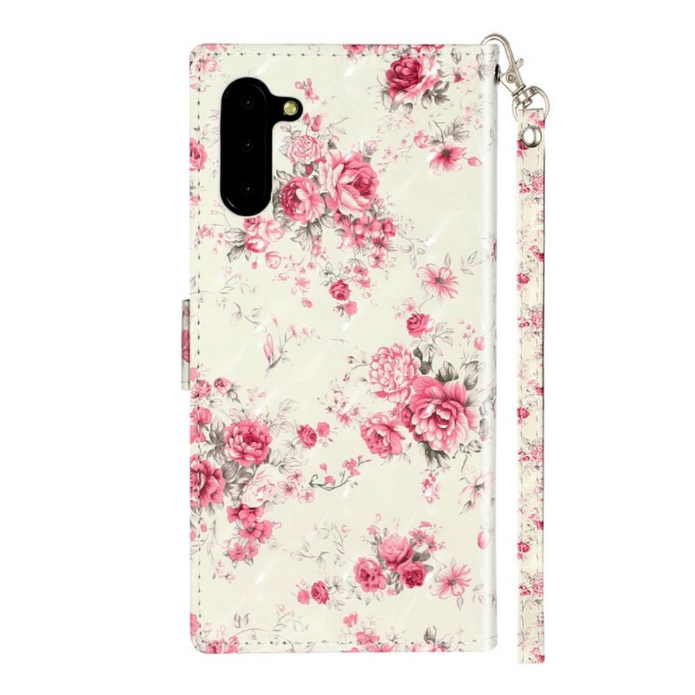 Folio-hoesje voor Samsung Galaxy Note 10 Met Ketting Bloemen Lichtvlekken Met Riem