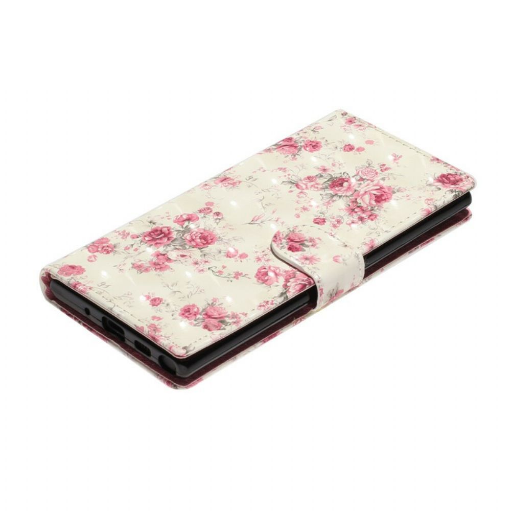 Folio-hoesje voor Samsung Galaxy Note 10 Met Ketting Bloemen Lichtvlekken Met Riem